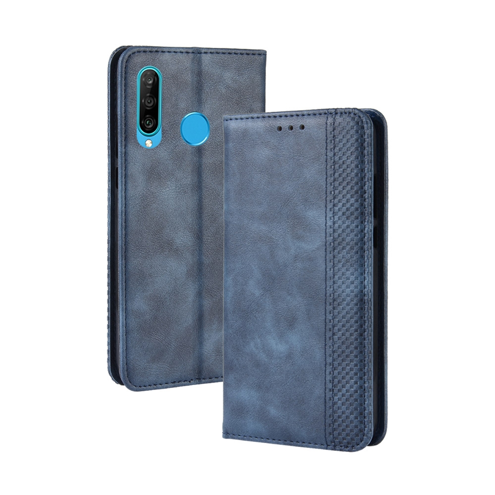 Magnetic Buckle Retro Crazy Horse Texture Horizontal Flip Leather Case for  Huawei Enjoy 9s (P Smart+ 2019), with Holder & Card Slots & Photo Frame(Blue)