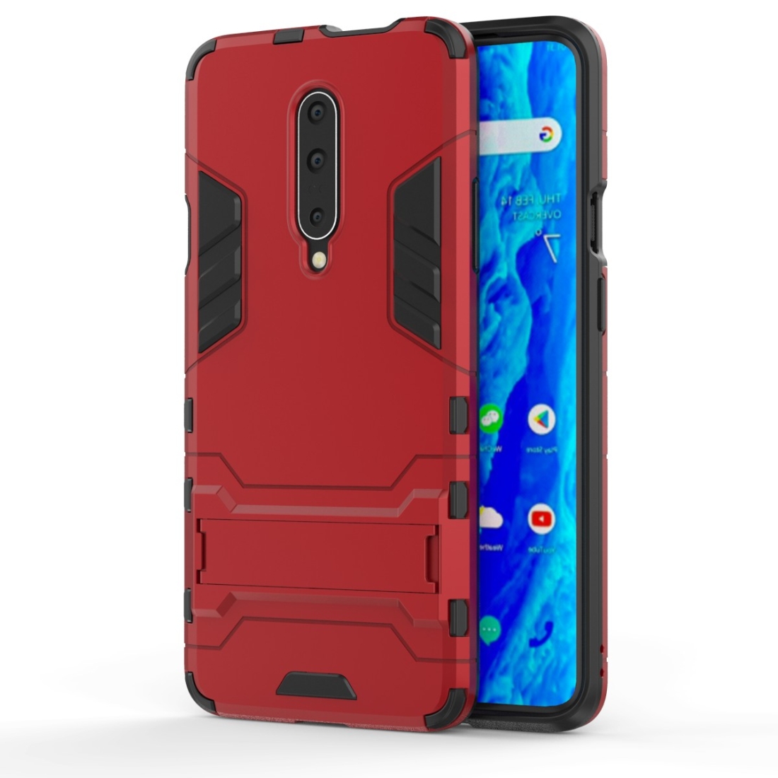 Shockproof PC + TPU Case for OnePlus 7 Pro, with Holder(Red)