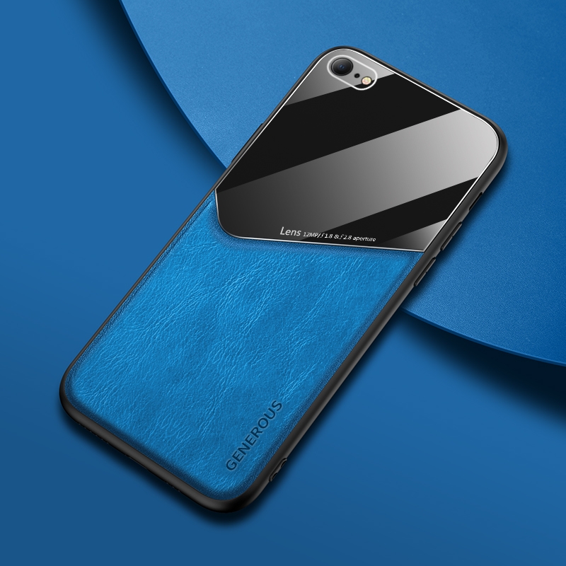 For iPhone 6/6S All-inclusive Leather + Organic Glass Phone Case With Metal Iron Sheet(Blue) For iPhone 6/6S All-inclusive Leather + Organic Glass Phone Case With Metal Iron Sheet(Blue)