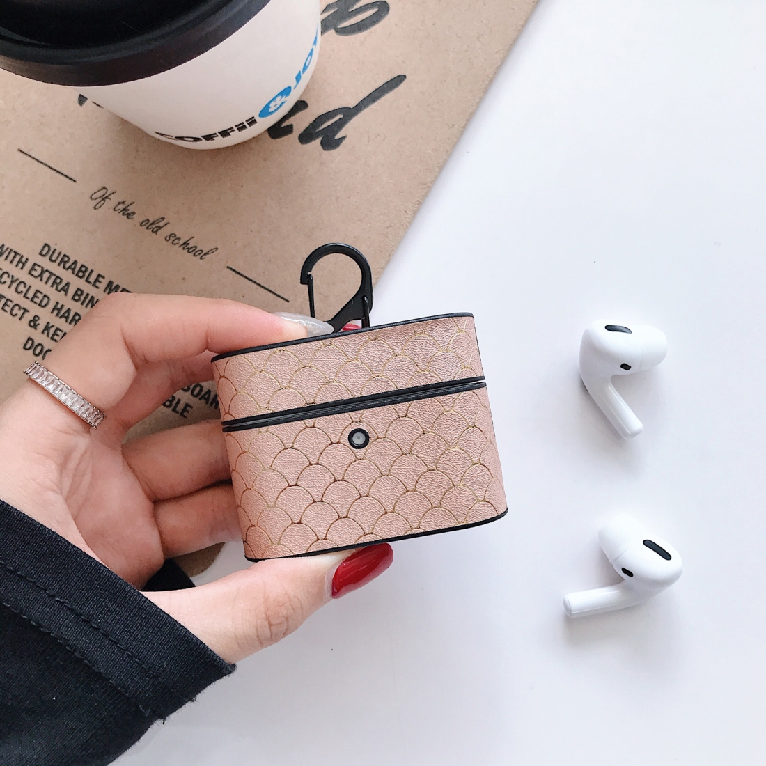 For Apple Airpods Pro Dragon Scale Pattern PU Leather Protective Case(Pink) For Apple Airpods Pro Dragon Scale Pattern PU Leather Protective Case(Pink)