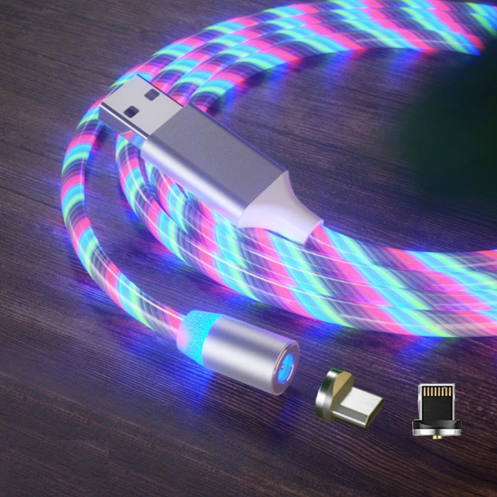 2 in 1 USB to 8 Pin + Micro USB Magnetic Suction Colorful Streamer Mobile Phone Charging Cable, Length: 1m(Color Light) 2 in 1 USB to 8 Pin + Micro USB Magnetic Suction Colorful Streamer Mobile Phone Charging Cable, Length: 1m(Color Light)