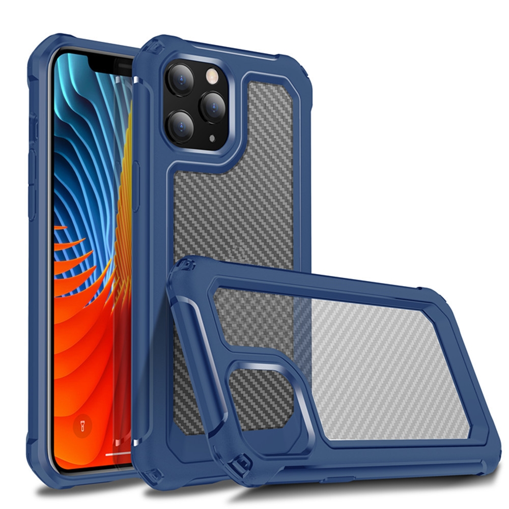 For iPhone 12 mini Transparent Carbon Fiber Texture Rugged Full Body TPU+PC Scratch-Resistant Shockproof Case(Blue) For iPhone 12 mini Transparent Carbon Fiber Texture Rugged Full Body TPU+PC Scratch-Resistant Shockproof Case(Blue)