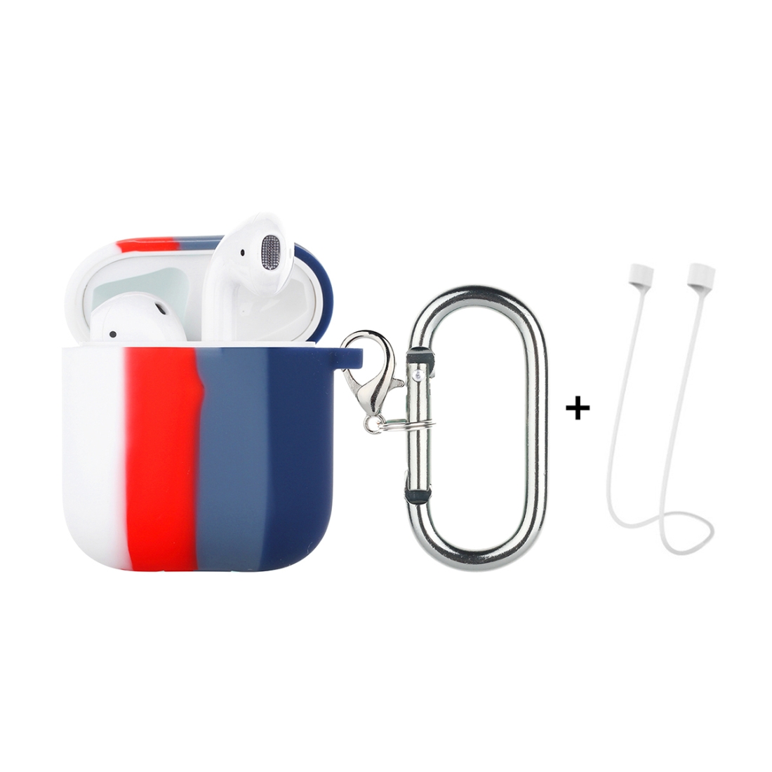 ENKAY Hat-Prince ENK-AC8002 for Apple AirPods 1 / 2 Wireless Earphone Rainbow Color TPU Protective Case with Carabiner and Anti-lost Rope(White Red Blue) ENKAY Hat-Prince ENK-AC8002 for Apple AirPods 1 / 2 Wireless Earphone Rainbow Color TPU Protective Case with Carabiner and Anti-lost Rope(White Red Blue)