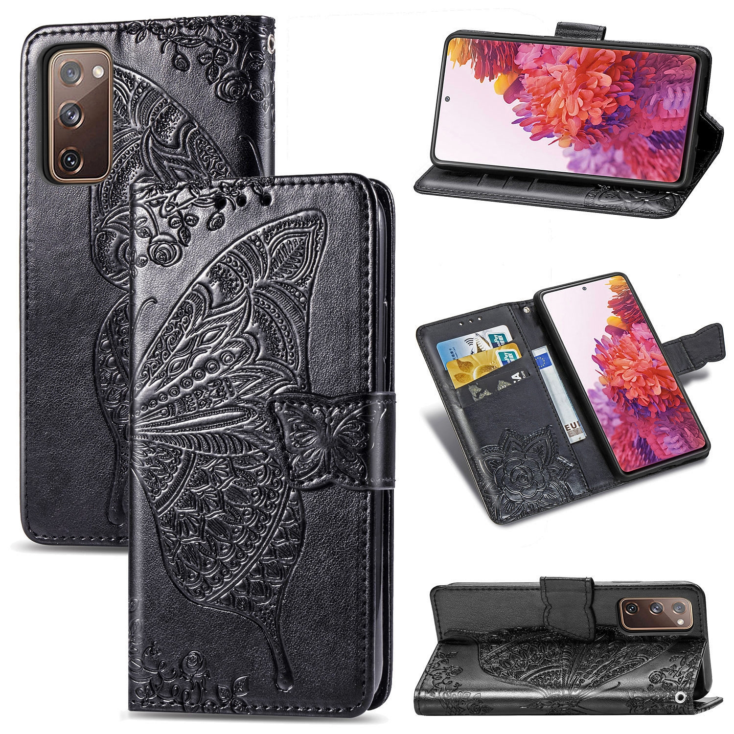 For Galaxy S20 FE / S20 Lite Butterfly Love Flower Embossed Horizontal Flip Leather Case with Bracket / Card Slot / Wallet / Lanyard(Black) For Galaxy S20 FE / S20 Lite Butterfly Love Flower Embossed Horizontal Flip Leather Case with Bracket / Card Slot / Wallet / Lanyard(Black)