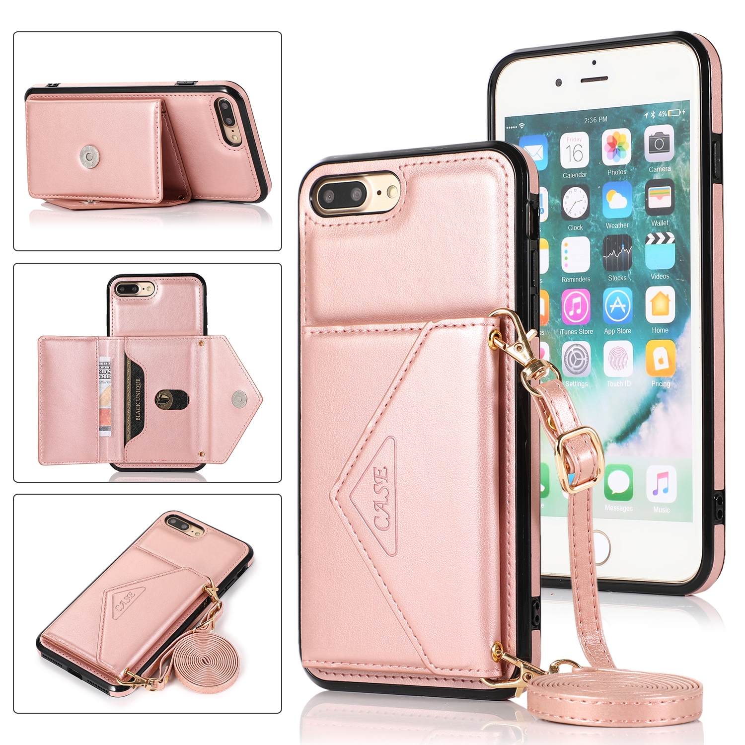 For iPhone SE 2022 / SE 2020 / 8 / 7 Multi-functional Cross-body Card Bag TPU+PU Back Cover Case with Holder & Card Slot & Wallet(Rose Gold) For iPhone SE 2022 / SE 2020 / 8 / 7 Multi-functional Cross-body Card Bag TPU+PU Back Cover Case with Holder & Card Slot & Wallet(Rose Gold)