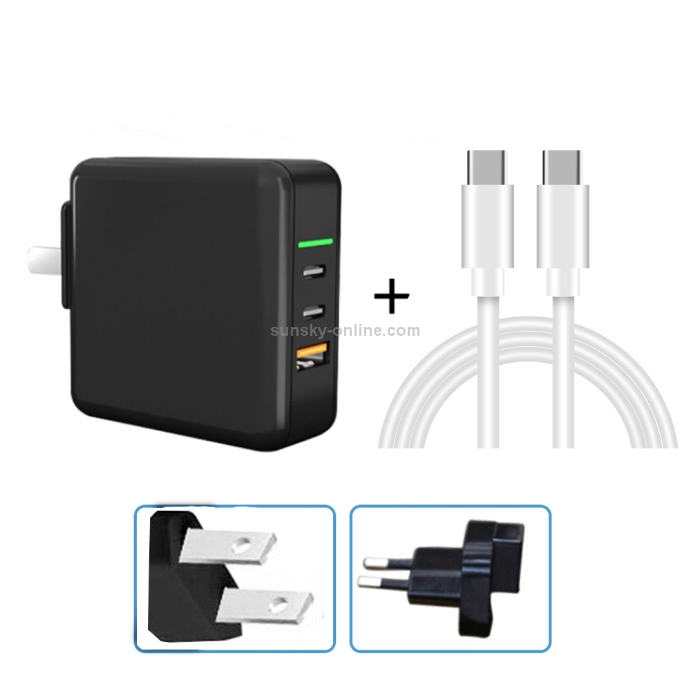 KP-GAN65-3 65W PD Dual USB-C / Type-C + 30W USB GAN Charger + 5A USB-C / Type-C to USB-C / Type-C Fast Charging Cable Set for Apple / Huawei / Samsung, with US Plug / EU Plug / UK Plug(Black)