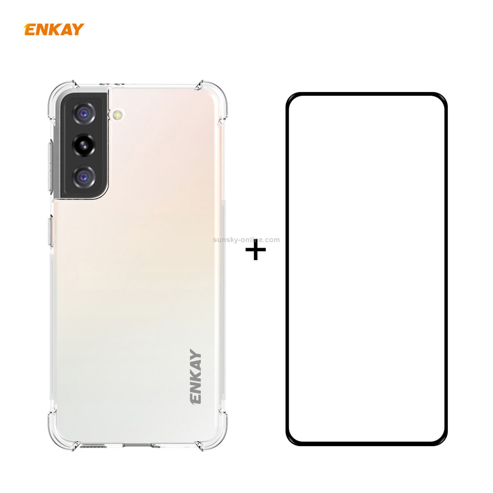 For Samsung Galaxy S21 5G Hat-Prince ENKAY Clear TPU Shockproof Case Soft Anti-slip Cover + 0.26mm 9H 2.5D Full Glue Full Coverage Tempered Glass Protector Film Support Fingerprint Unlock