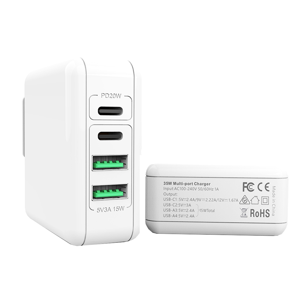 XJ-043 20W PD+USB 4-port Fast Charging Power Adapter, US Plug XJ-043 20W PD+USB 4-port Fast Charging Power Adapter, US Plug