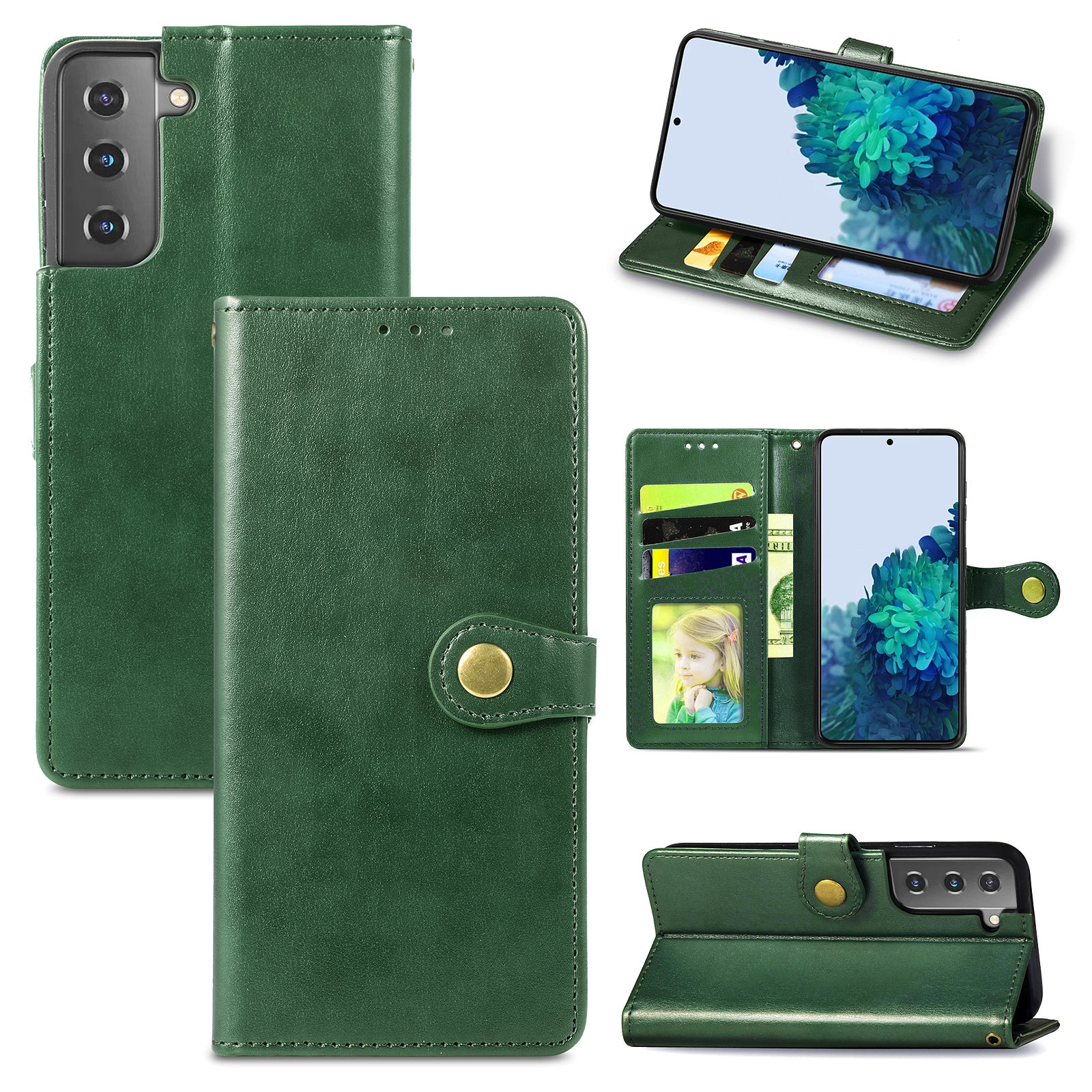 For Samsung Galaxy S21 5G Retro Solid Color Leather Buckle Phone Case with Lanyard & Photo Frame & Card Slot & Wallet & Stand Function(Green) For Samsung Galaxy S21 5G Retro Solid Color Leather Buckle Phone Case with Lanyard & Photo Frame & Card Slot & Wallet & Stand Function(Green)