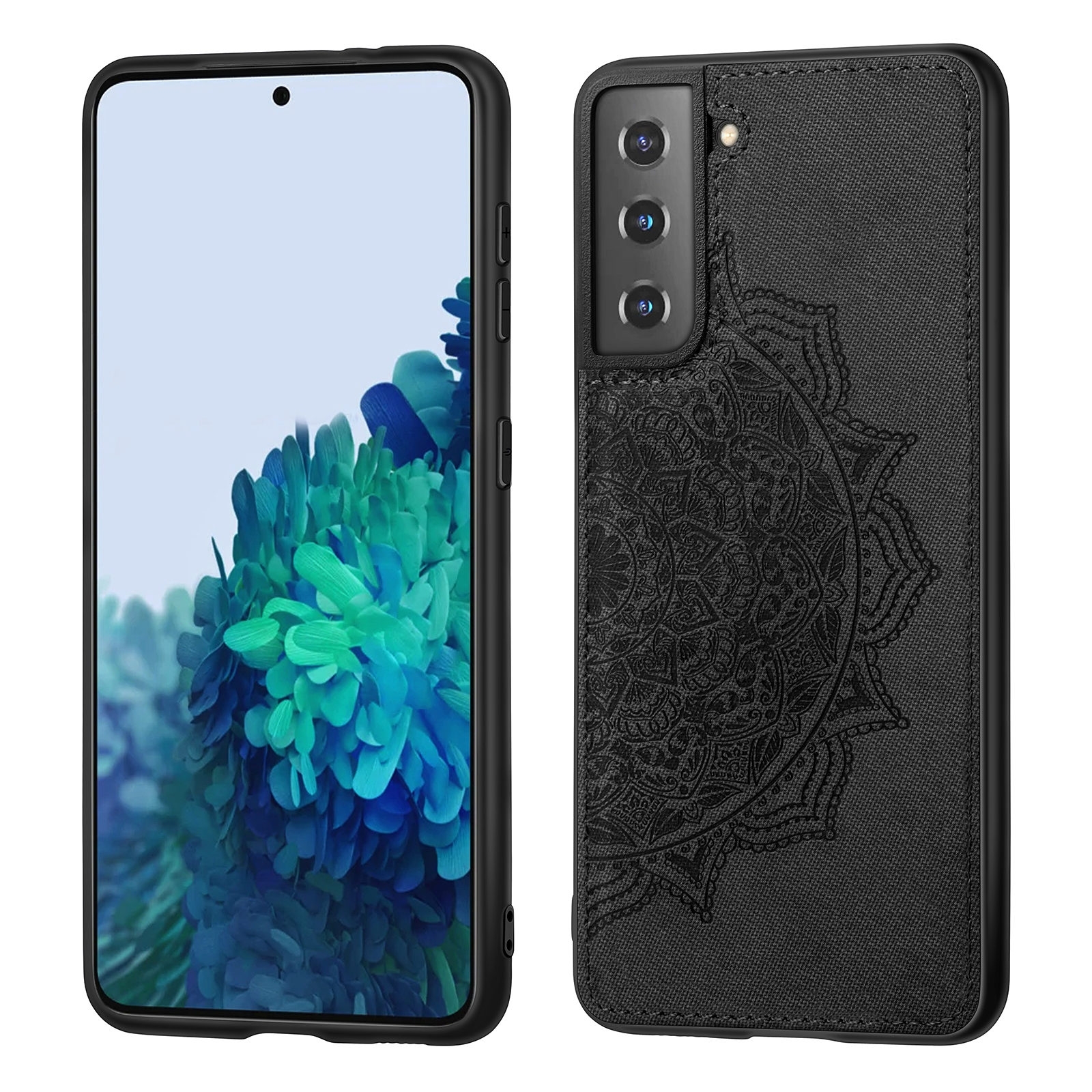 For Samsung Galaxy S21 5G Mandala Embossed Cloth Cover PC + TPU Mobile Phone Case with Magnetic Function and Hand Strap(Black) For Samsung Galaxy S21 5G Mandala Embossed Cloth Cover PC + TPU Mobile Phone Case with Magnetic Function and Hand Strap(Black)
