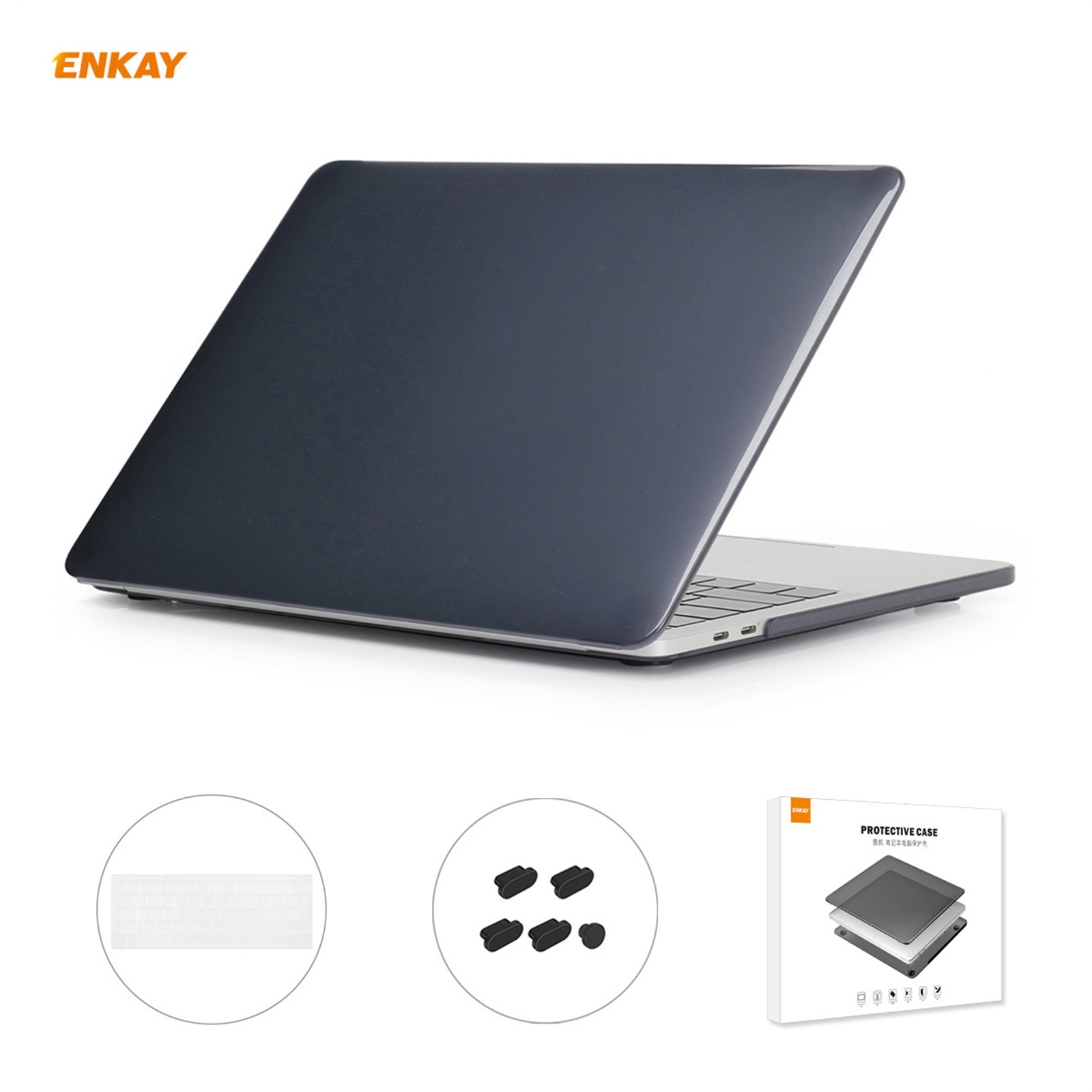 ENKAY 3 in 1 Crystal Laptop Protective Case + EU Version TPU Keyboard Film + Anti-dust Plugs Set for MacBook Pro 13.3 inch A1706 / A1989 / A2159 (with Touch Bar)(Black) ENKAY 3 in 1 Crystal Laptop Protective Case + EU Version TPU Keyboard Film + Anti-dust Plugs Set for MacBook Pro 13.3 inch A1706 / A1989 / A2159 (with Touch Bar)(Black)