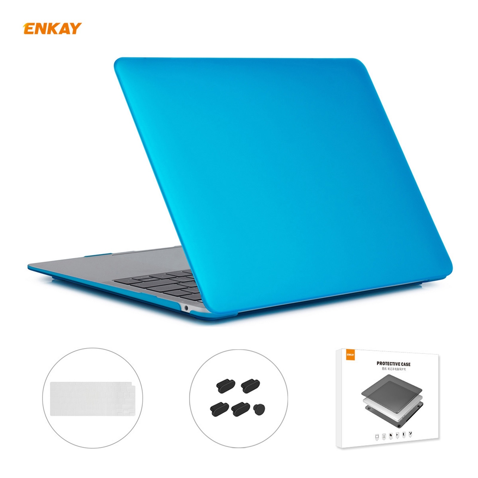 ENKAY 3 in 1 Matte Laptop Protective Case + US Version TPU Keyboard Film + Anti-dust Plugs Set for MacBook Air 13.3 inch A2179 & A2337 (2020)(Light Blue)