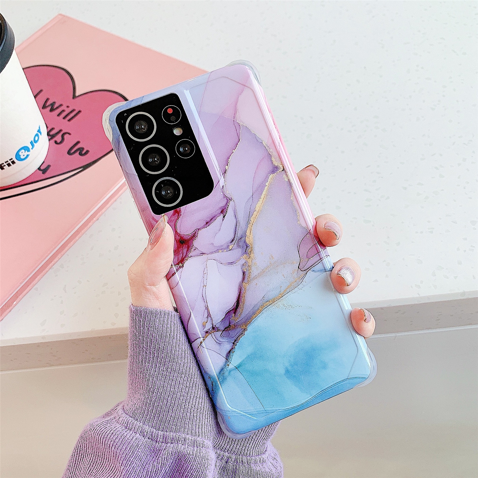 For Samsung Galaxy S21 Ultra 5G Four Corners Anti-Shattering Flow Gold Marble IMD Phone Back Cover Case(Pulper Blue LD3) For Samsung Galaxy S21 Ultra 5G Four Corners Anti-Shattering Flow Gold Marble IMD Phone Back Cover Case(Pulper Blue LD3)