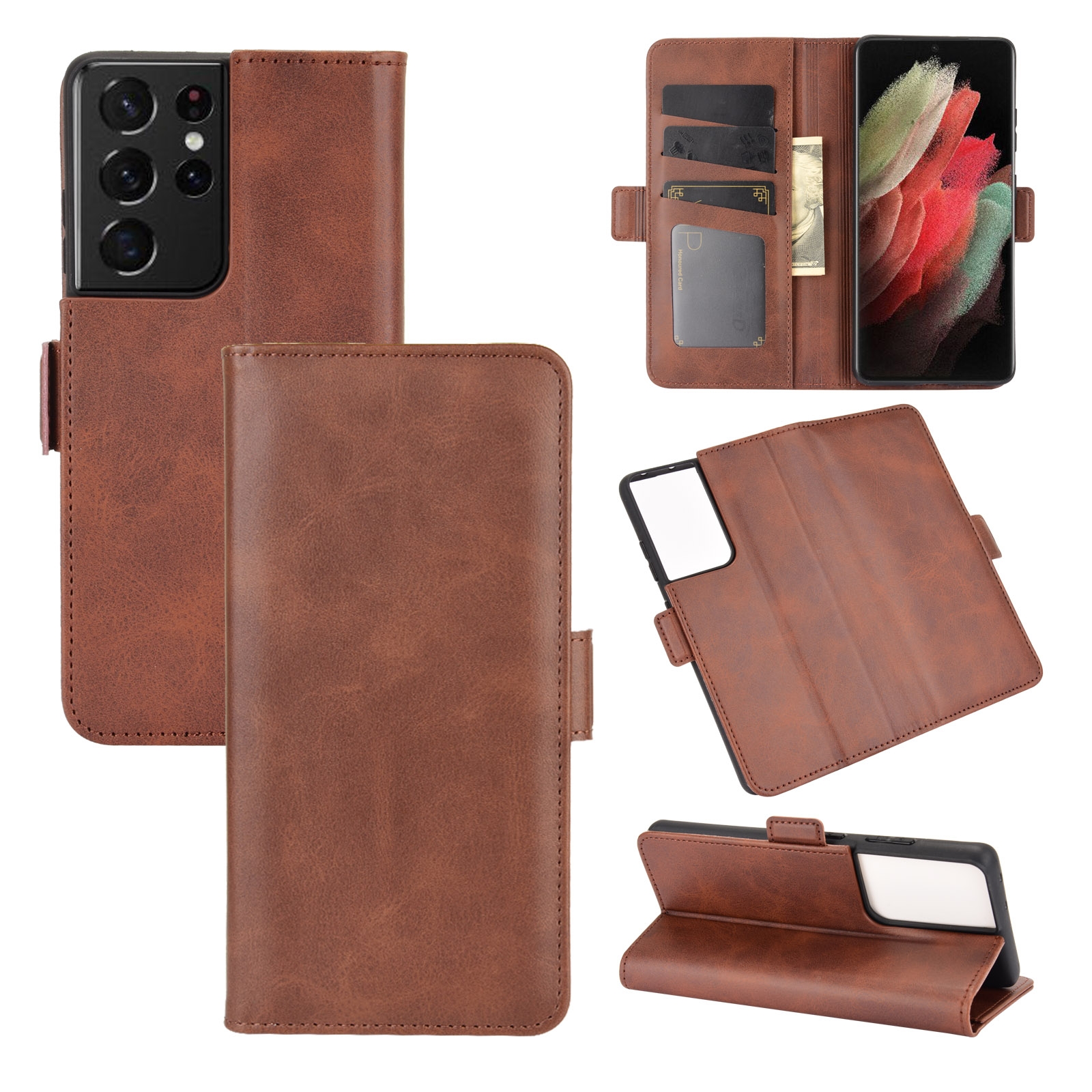 For Samsung Galaxy S21 Ultra 5G Dual-side Magnetic Buckle Horizontal Flip Leather Case with Holder & Card Slots & Wallet(Brown) For Samsung Galaxy S21 Ultra 5G Dual-side Magnetic Buckle Horizontal Flip Leather Case with Holder & Card Slots & Wallet(Brown)