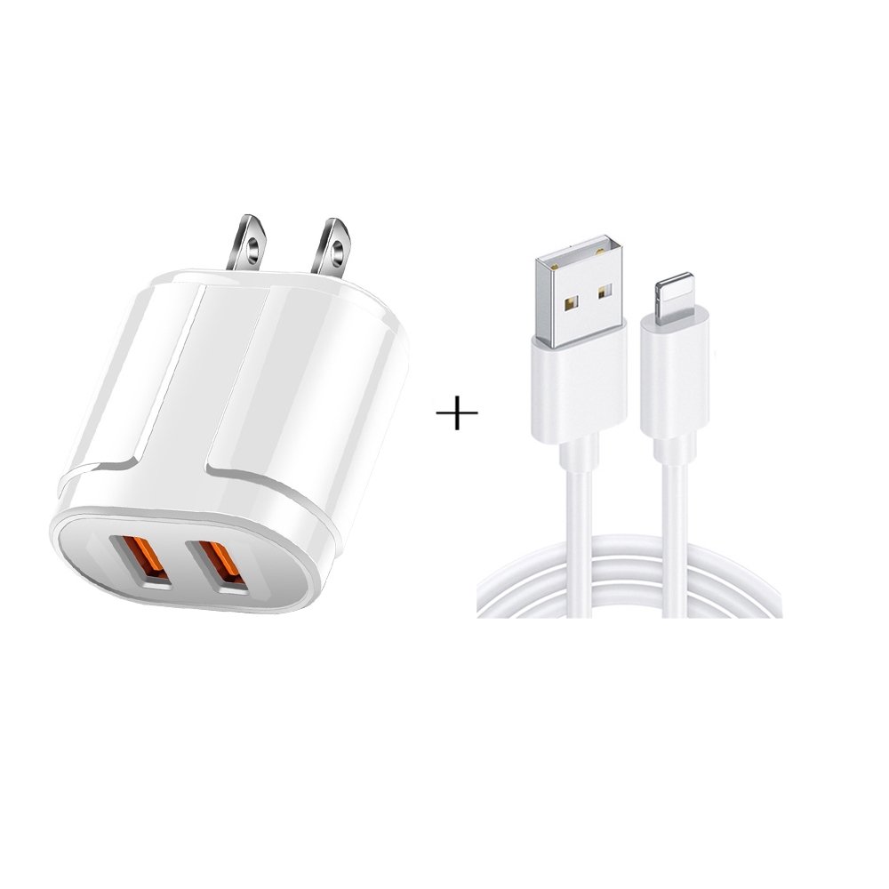 Dual USB Portable Travel Charger + 1 Meter USB to 8 Pin Data Cable, US Plug(White) Dual USB Portable Travel Charger + 1 Meter USB to 8 Pin Data Cable, US Plug(White)