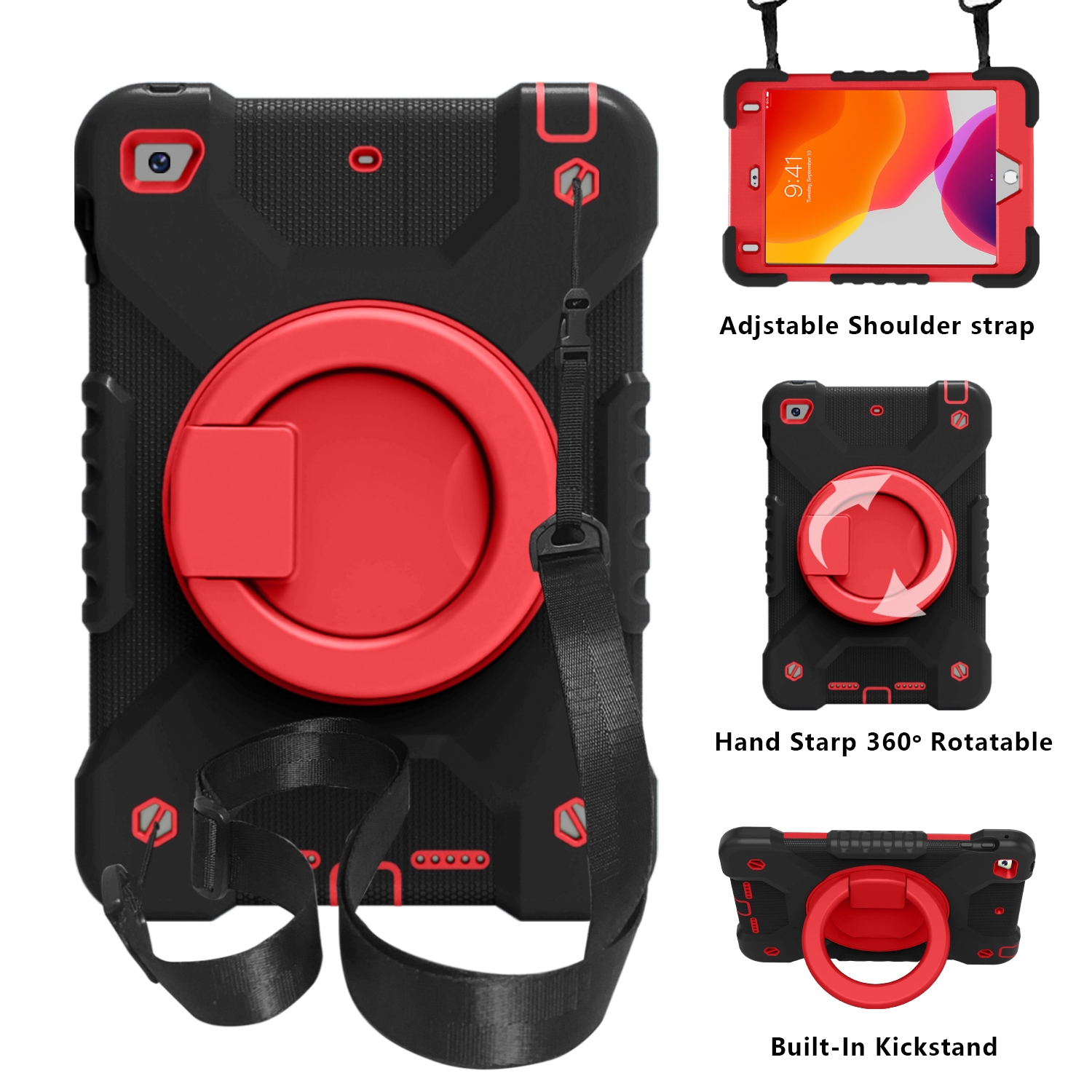 PC + Silicone Shockproof Combination Case with 360 Degree Rotating Holder & Handle & Shoulder Strap For iPad mini 5 / mini 4(Black+Red) PC + Silicone Shockproof Combination Case with 360 Degree Rotating Holder & Handle & Shoulder Strap For iPad mini 5 / mini 4(Black+Red)