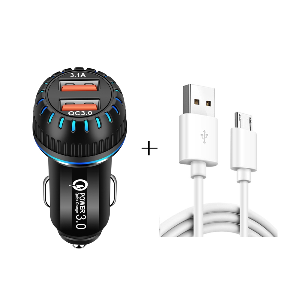 YSY-349 QC3.0 Dual USB Port Car Charger + 1m 3A USB to Micro USB Data Cable(Black) YSY-349 QC3.0 Dual USB Port Car Charger + 1m 3A USB to Micro USB Data Cable(Black)