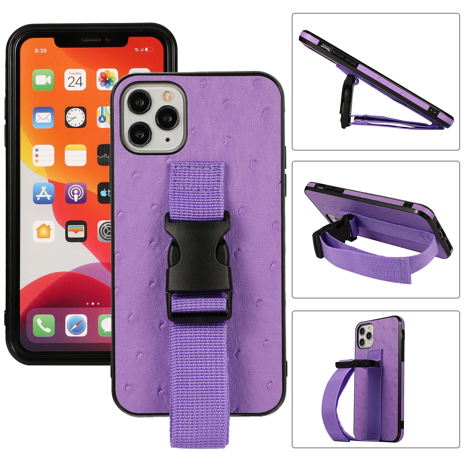 For iPhone 12 Pro Max Sport Armband PC + PU Leather Back Cover Case with Strap & Holder Function(Purple) For iPhone 12 Pro Max Sport Armband PC + PU Leather Back Cover Case with Strap & Holder Function(Purple)