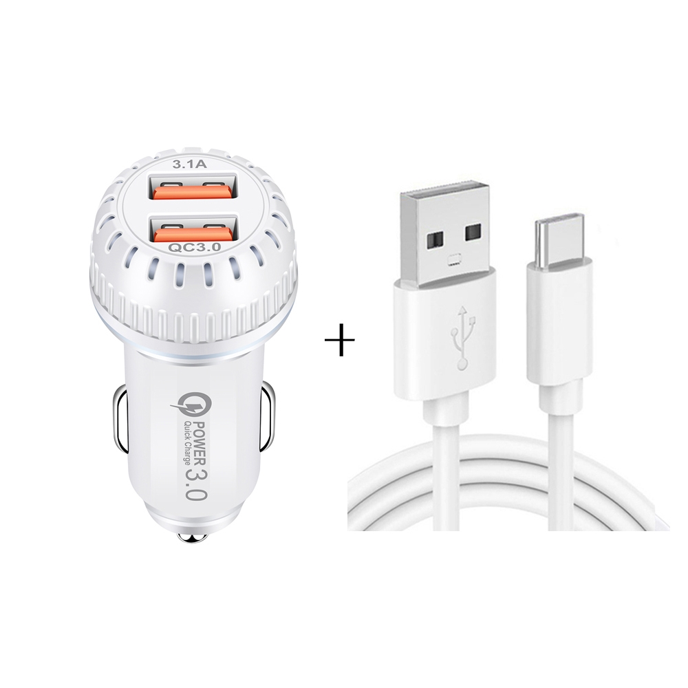 YSY-349 QC3.0 Dual Port USB Car Charger + 3A USB to USB-C / Type-C Data Cable, Length: 1m(White) YSY-349 QC3.0 Dual Port USB Car Charger + 3A USB to USB-C / Type-C Data Cable, Length: 1m(White)