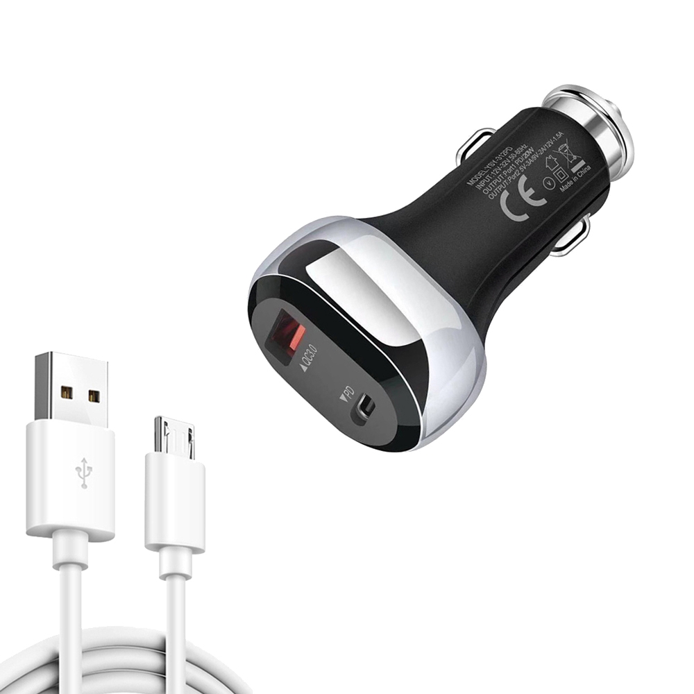 YSY-312PD QC3.0 18W USB + PD 20W USB-C / Type-C Car Charger with USB to Micro USB Data Cable(Black) YSY-312PD QC3.0 18W USB + PD 20W USB-C / Type-C Car Charger with USB to Micro USB Data Cable(Black)