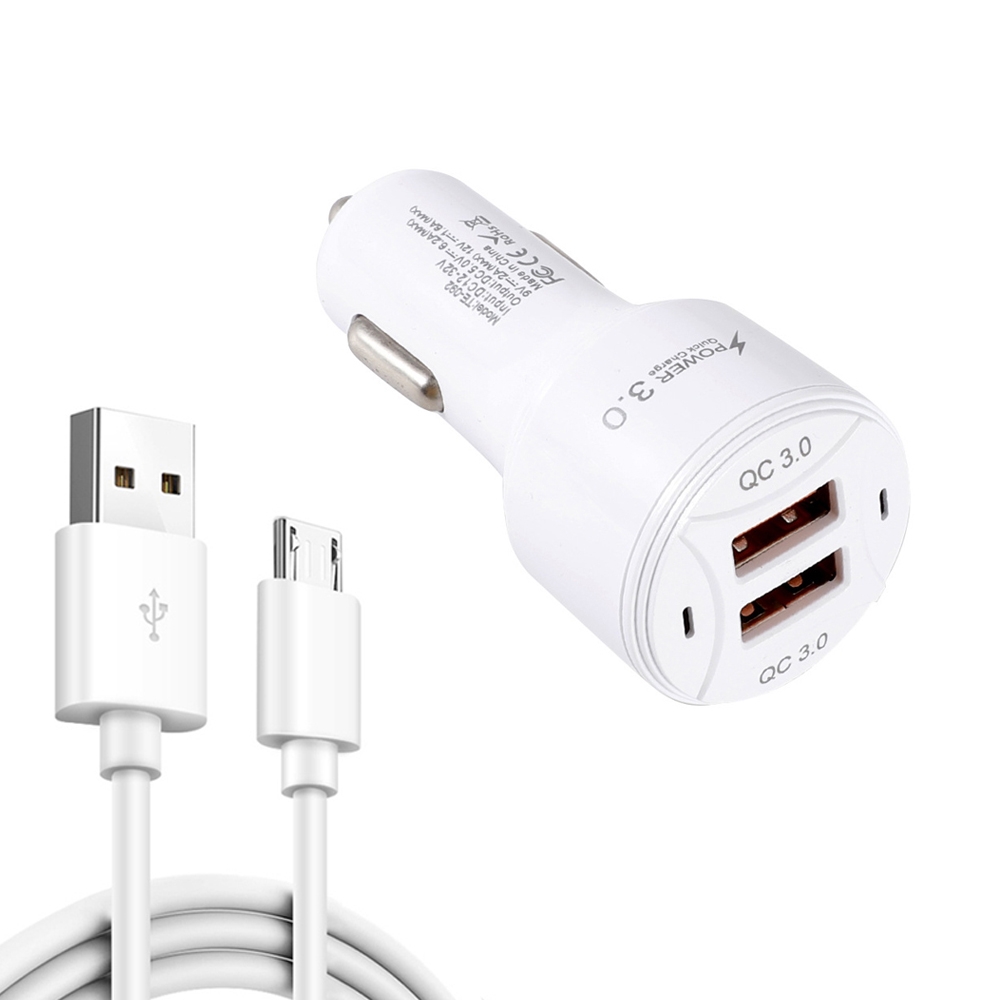 TE-092 36W Dual QC3.0 USB Fast Car Charger + USB to Micro USB Data Cable Set(White) TE-092 36W Dual QC3.0 USB Fast Car Charger + USB to Micro USB Data Cable Set(White)