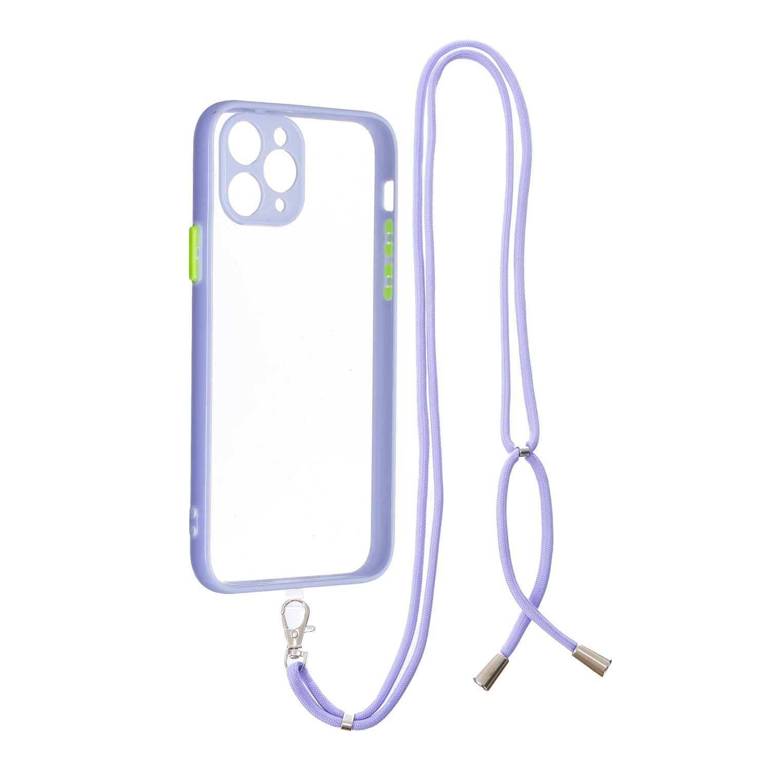For iPhone 11 Pro Transparent PC+TPU Phone Case with Contrast Color Button & Neck Lanyard (Purple) For iPhone 11 Pro Transparent PC+TPU Phone Case with Contrast Color Button & Neck Lanyard (Purple)