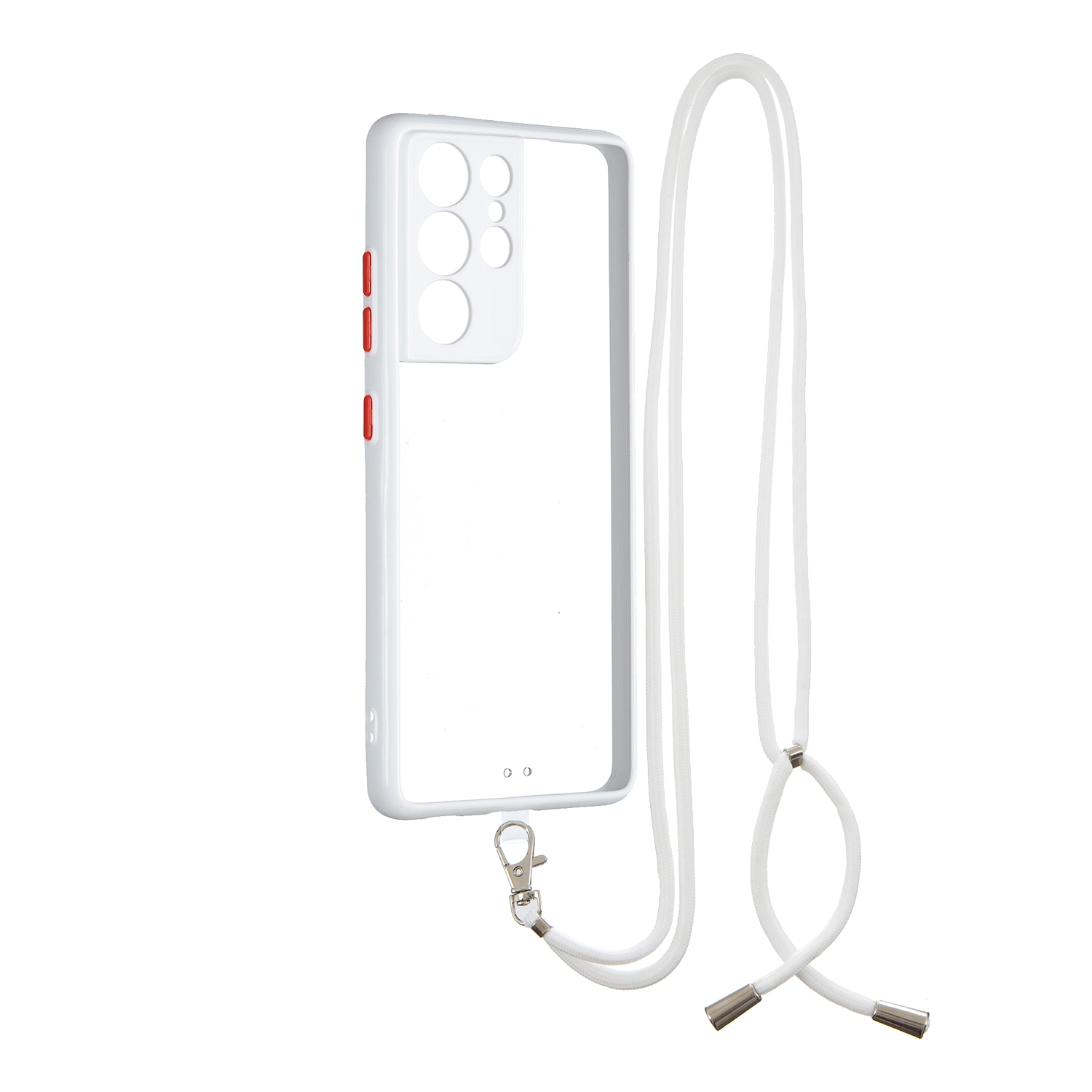Transparent PC+TPU Phone Case with Contrast Color Button & Neck Lanyard For Samsung Galaxy S21 Ultra 5G(White) Transparent PC+TPU Phone Case with Contrast Color Button & Neck Lanyard For Samsung Galaxy S21 Ultra 5G(White)