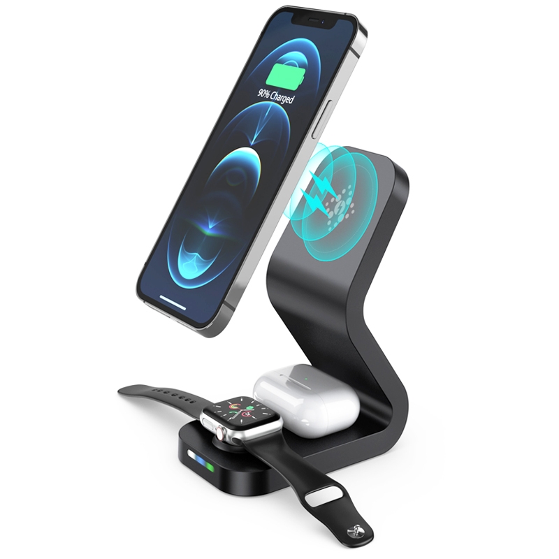B-13 15W Max 3 in 1 Magnetic Wireless Charger for Mobile Phones & Apple Watchs & AirPods(Black) B-13 15W Max 3 in 1 Magnetic Wireless Charger for Mobile Phones & Apple Watchs & AirPods(Black)