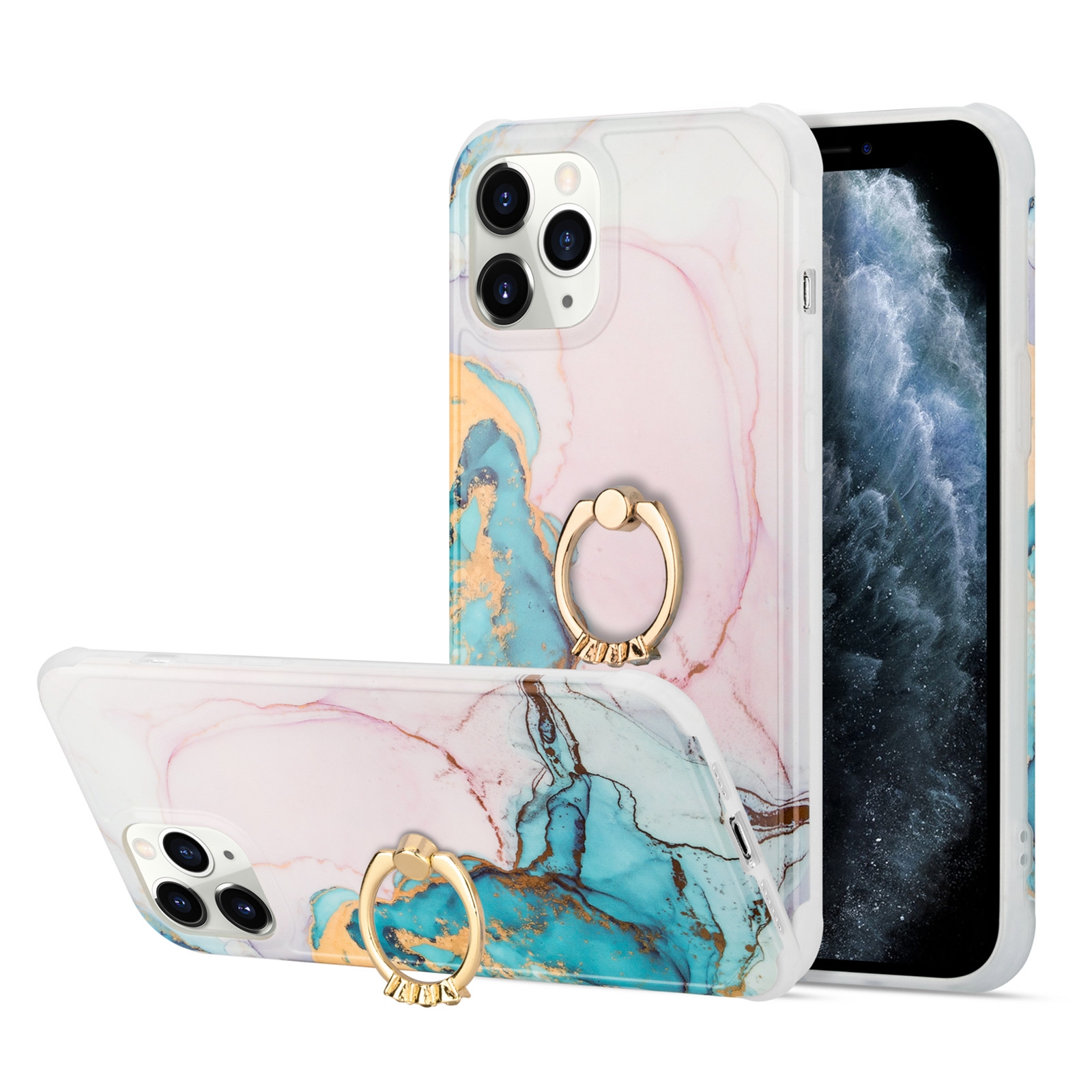 For iPhone 13 mini Four Corners Shocproof Flow Gold Marble IMD Back Cover Case with Metal Rhinestone Ring(Pink) For iPhone 13 mini Four Corners Shocproof Flow Gold Marble IMD Back Cover Case with Metal Rhinestone Ring(Pink)