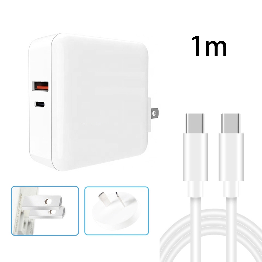 A6 65W QC 3.0 USB + PD USB-C / Type-C Dual Fast Charging Laptop Adapter + 1m USB-C / Type-C to USB-C / Type-C Data Cable Set for MacBook Series, US Plug + AU Plug A6 65W QC 3.0 USB + PD USB-C / Type-C Dual Fast Charging Laptop Adapter + 1m USB-C / Type-C to USB-C / Type-C Data Cable Set for MacBook Series, US Plug + AU Plug