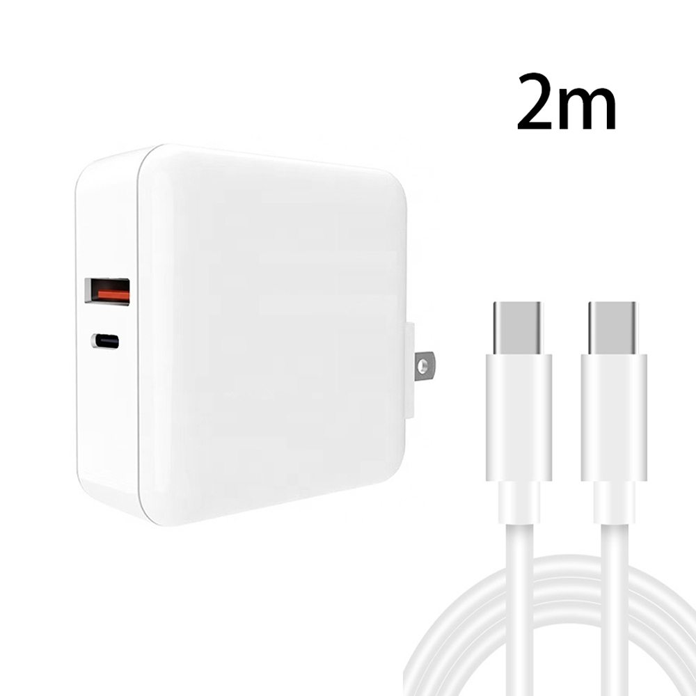 A6 65W QC 3.0 USB + PD USB-C / Type-C Dual Fast Charging Laptop Adapter + 2m USB-C / Type-C to USB-C / Type-C Data Cable Set for MacBook Series, US Plug