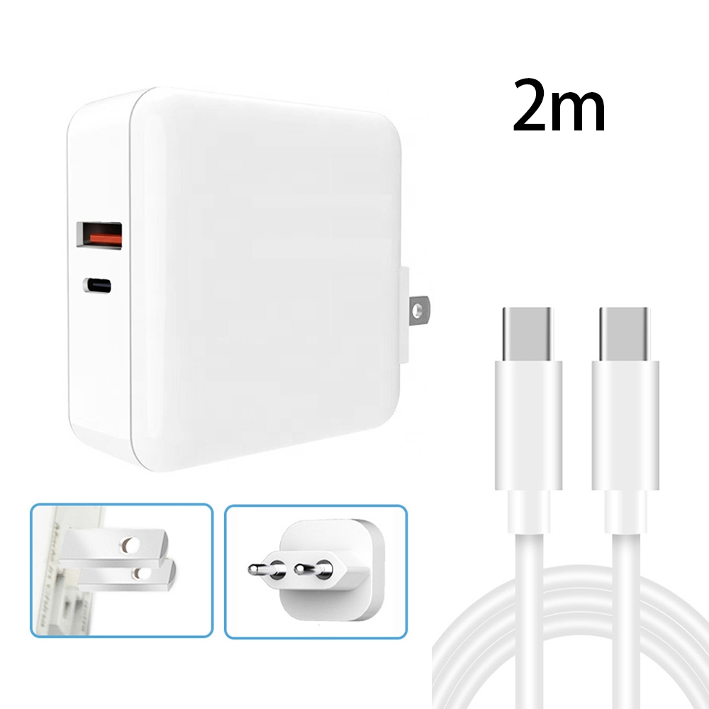 A6 65W QC 3.0 USB + PD USB-C / Type-C Dual Fast Charging Laptop Adapter + 2m USB-C / Type-C to USB-C / Type-C Data Cable Set for MacBook Series, US Plug + EU Plug