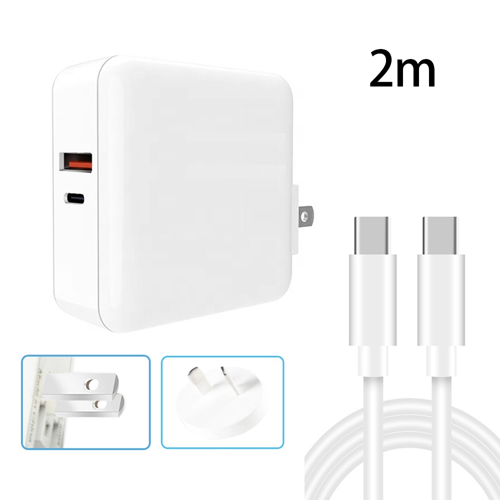 A6 65W QC 3.0 USB + PD USB-C / Type-C Dual Fast Charging Laptop Adapter + 2m USB-C / Type-C to USB-C / Type-C Data Cable Set for MacBook Series, US Plug + AU Plug