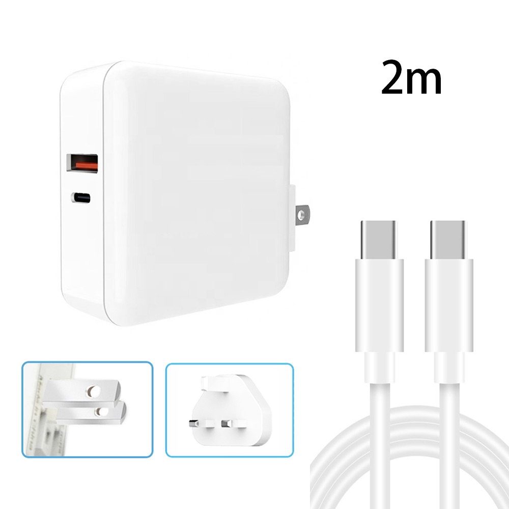 A6 65W QC 3.0 USB + PD USB-C / Type-C Dual Fast Charging Laptop Adapter + 2m USB-C / Type-C to USB-C / Type-C Data Cable Set for MacBook Series, US Plug + UK Plug