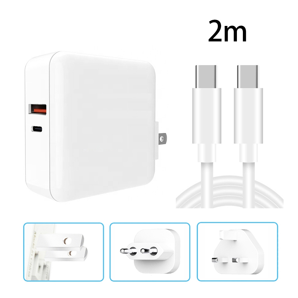 A6 65W QC 3.0 USB + PD USB-C / Type-C Dual Fast Charging Laptop Adapter + 2m USB-C / Type-C to USB-C / Type-C Data Cable Set for MacBook Series, US Plug + EU Plug + UK Plug