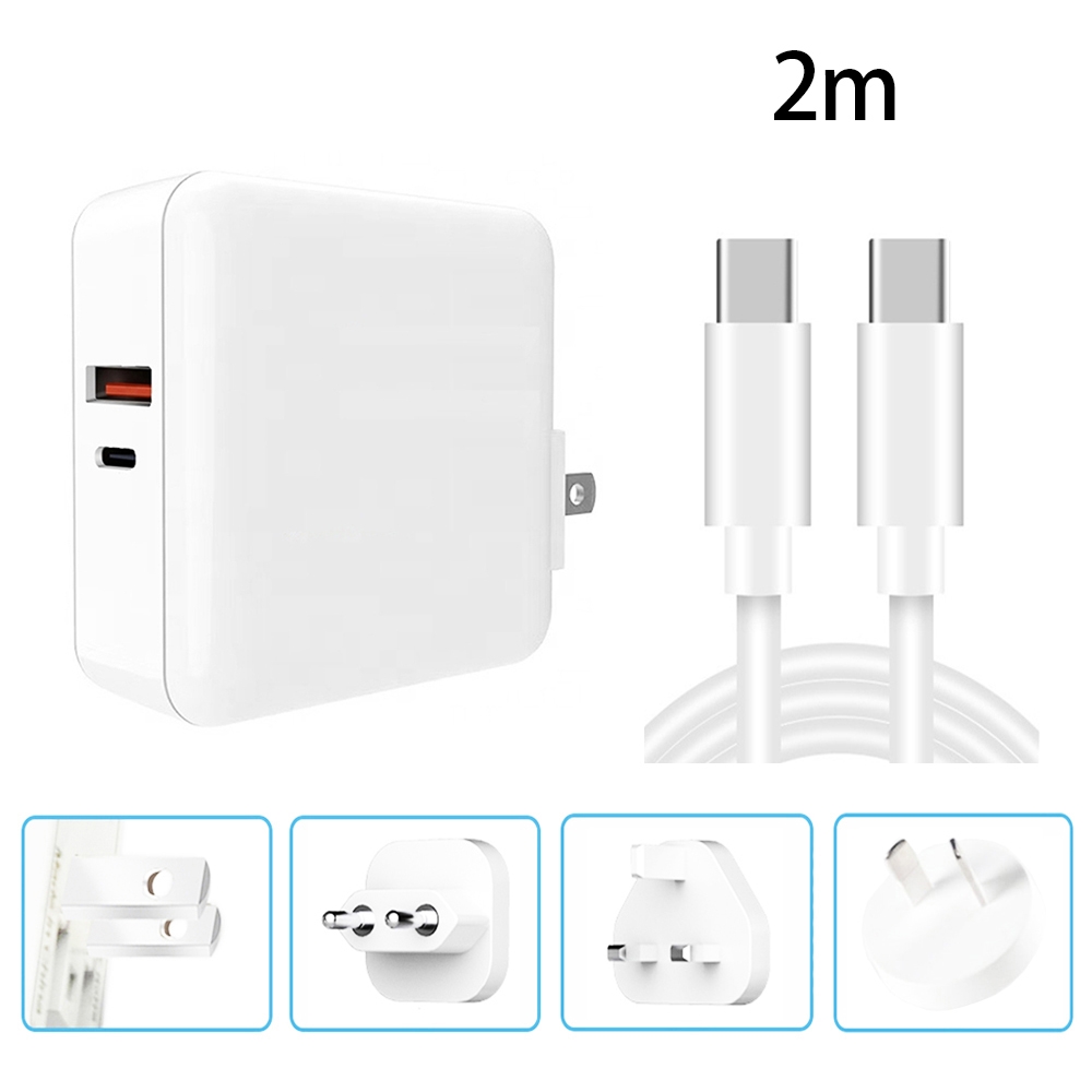 A6 65W QC 3.0 USB + PD USB-C / Type-C Dual Fast Charging Laptop Adapter + 2m USB-C / Type-C to USB-C / Type-C Data Cable Set for MacBook Series, US Plug + EU Plug + AU Plug + UK Plug