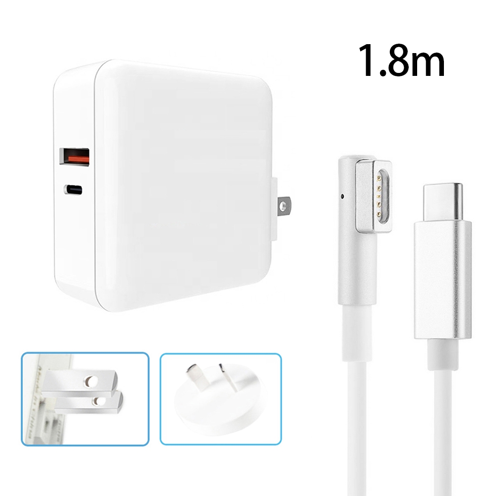 A6 PD 65W USB-C / Type-C + QC3.0 USB Laptop Adapter + 1.8m USB-C / Type-C to MagSafe 1 / L Data Cable Set for MacBook Series, US Plug + AU Plug