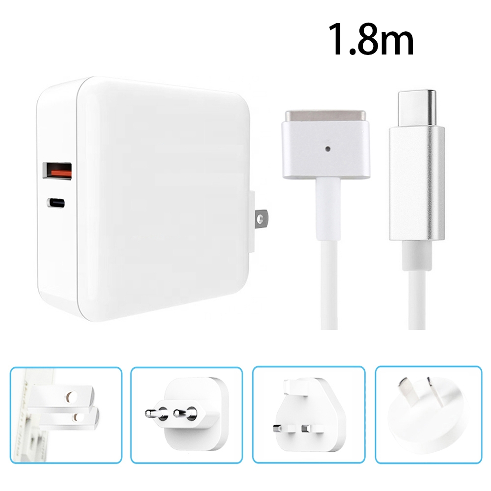 A6 PD 65W USB-C / Type-C + QC3.0 USB Laptop Adapter + 1.8m USB-C / Type-C to MagSafe 2 / T Data Cable Set for MacBook Series, US Plug + EU Plug + AU + UK Plug A6 PD 65W USB-C / Type-C + QC3.0 USB Laptop Adapter + 1.8m USB-C / Type-C to MagSafe 2 / T Data Cable Set for MacBook Series, US Plug + EU Plug + AU + UK Plug