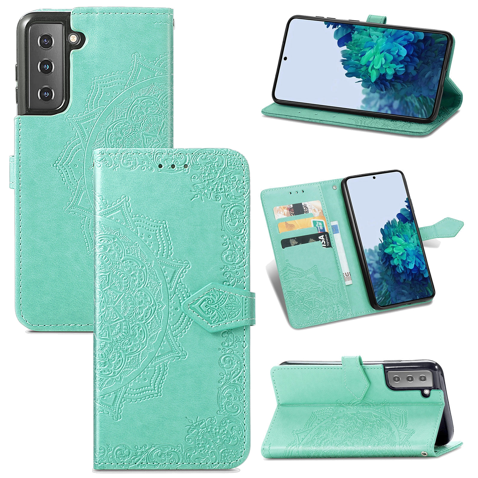 For Samsung Galaxy S22 5G Mandala Flower Embossed Horizontal Flip Leather Case with Holder & Card Slots & Wallet & Lanyard(Green) For Samsung Galaxy S22 5G Mandala Flower Embossed Horizontal Flip Leather Case with Holder & Card Slots & Wallet & Lanyard(Green)