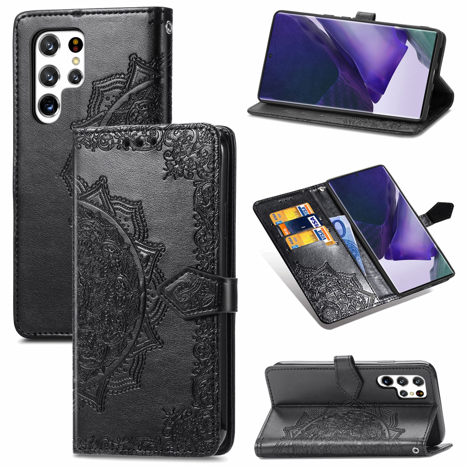For Samsung Galaxy S22 Ultra 5G Mandala Flower Embossed Horizontal Flip Leather Case with Holder & Card Slots & Wallet & Lanyard(Black) For Samsung Galaxy S22 Ultra 5G Mandala Flower Embossed Horizontal Flip Leather Case with Holder & Card Slots & Wallet & Lanyard(Black)