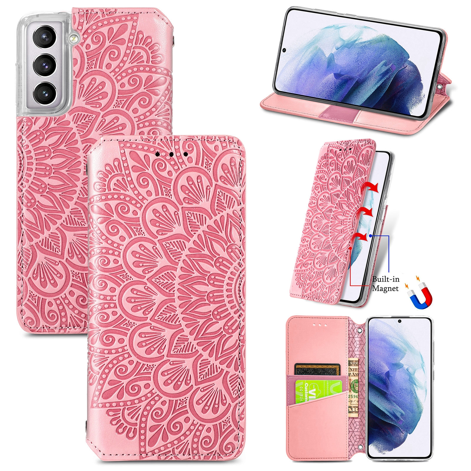 For Samsung Galaxy S22 5G Blooming Mandala Embossed Magnetic Horizontal Flip Leather Case with Holder & Card Slots & Wallet(Pink) For Samsung Galaxy S22 5G Blooming Mandala Embossed Magnetic Horizontal Flip Leather Case with Holder & Card Slots & Wallet(Pink)
