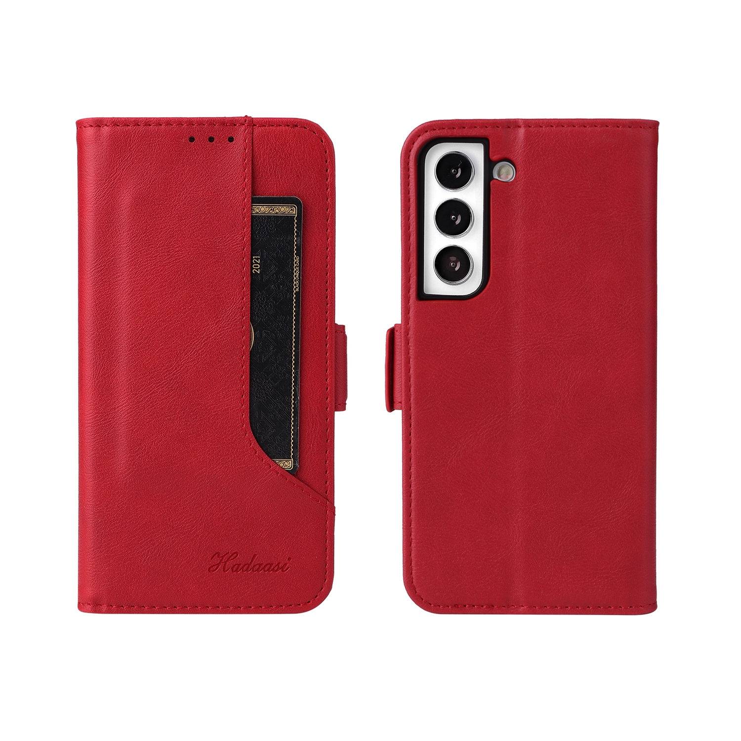 For Samsung Galaxy S22 5G Dual Buckle Card Wallet Calf Leather Phone Case(Red) For Samsung Galaxy S22 5G Dual Buckle Card Wallet Calf Leather Phone Case(Red)