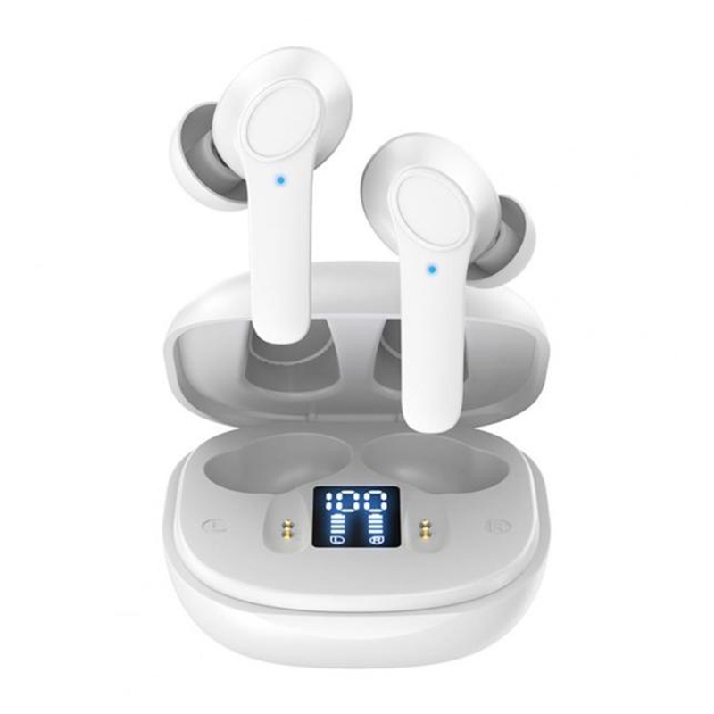 JSM-LB518 Bluetooth 5.0 TWS Noise-Cancelling Earphone with Digital Display(White)