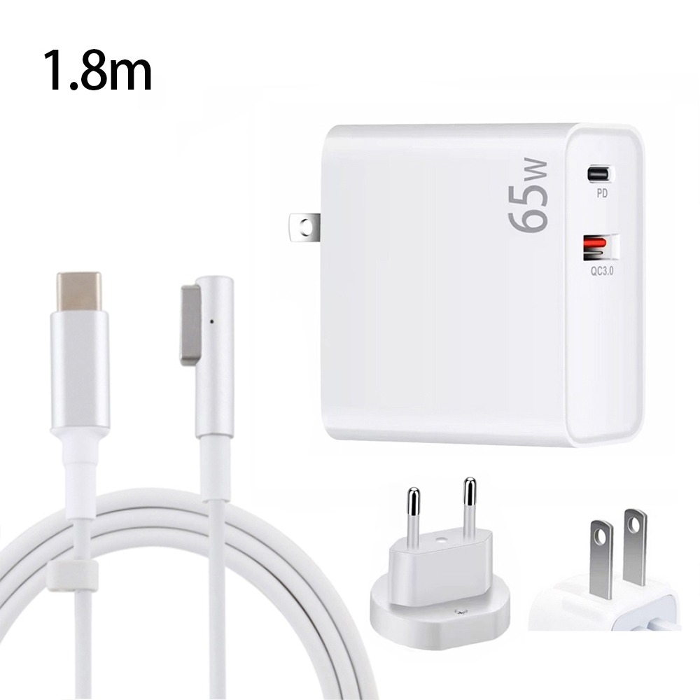 PD-65W USB-C / Type-C + QC3. 0 USB Laptop Charging Adapter + 1.8m USB-C / Type-C to MagSafe 1 / L Head Data Cable, EU Plug / US Plug(White) PD-65W USB-C / Type-C + QC3. 0 USB Laptop Charging Adapter + 1.8m USB-C / Type-C to MagSafe 1 / L Head Data Cable, EU Plug / US Plug(White)