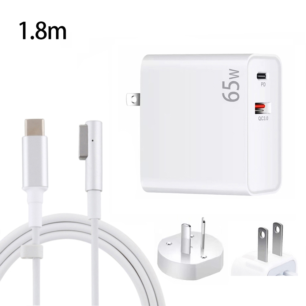 PD-65W USB-C / Type-C + QC3. 0 USB Laptop Charging Adapter + 1.8m USB-C / Type-C to MagSafe 1 / L Head Data Cable, AU Plug / US Plug(White) PD-65W USB-C / Type-C + QC3. 0 USB Laptop Charging Adapter + 1.8m USB-C / Type-C to MagSafe 1 / L Head Data Cable, AU Plug / US Plug(White)