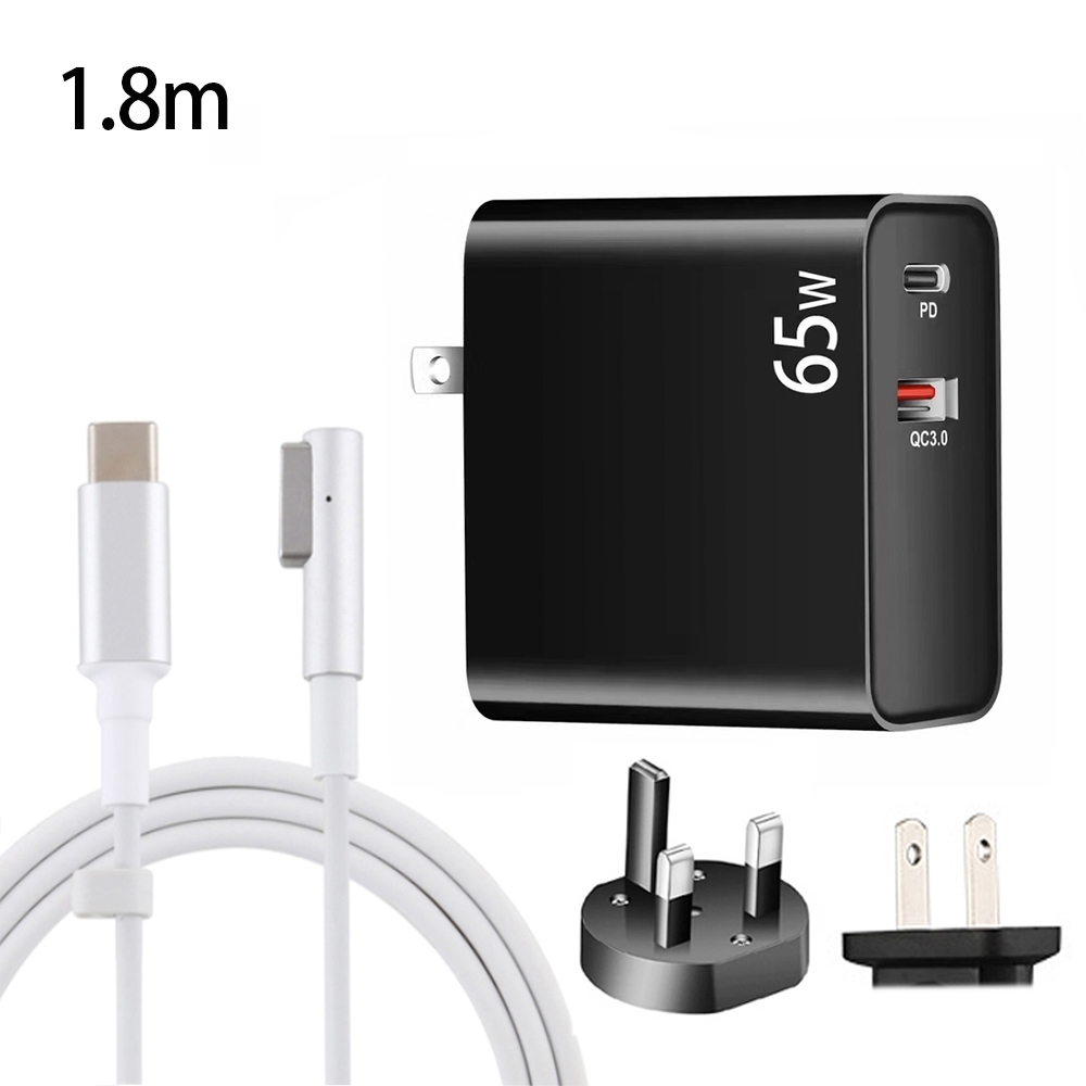 PD-65W USB-C / Type-C + QC3. 0 USB Laptop Charging Adapter + 1.8m USB-C / Type-C to MagSafe 1 / L Head Data Cable, UK Plug / US Plug(Black) PD-65W USB-C / Type-C + QC3. 0 USB Laptop Charging Adapter + 1.8m USB-C / Type-C to MagSafe 1 / L Head Data Cable, UK Plug / US Plug(Black)