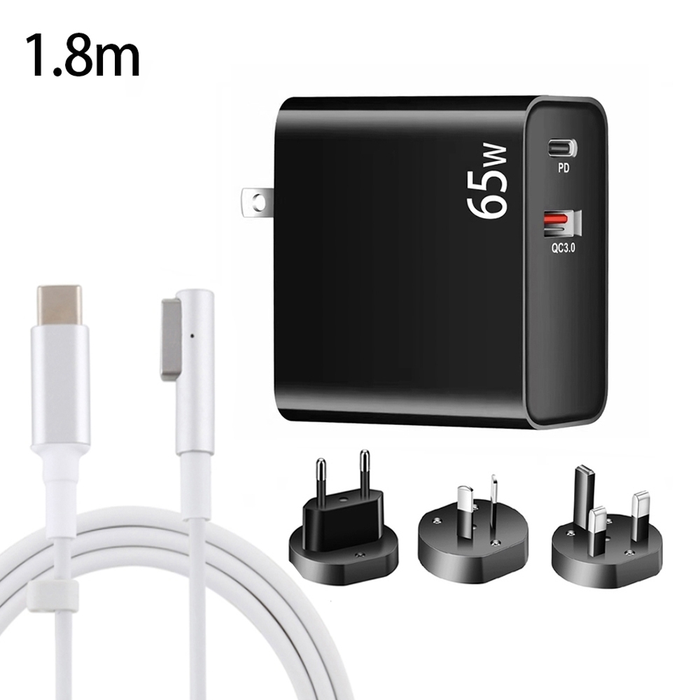 PD-65W USB-C / Type-C + QC3. 0 USB Laptop Charging Adapter + 1.8m USB-C / Type-C to MagSafe 1 / L Head Data Cable, AU Plug / EU Plug / US Plug / UK Plug(Black) PD-65W USB-C / Type-C + QC3. 0 USB Laptop Charging Adapter + 1.8m USB-C / Type-C to MagSafe 1 / L Head Data Cable, AU Plug / EU Plug / US Plug / UK Plug(Black)