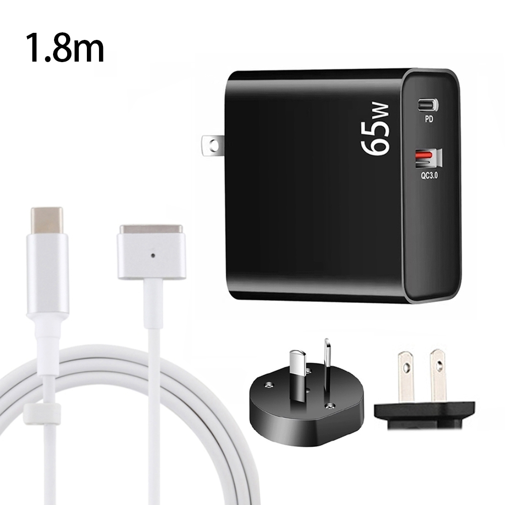 PD-65W USB-C / Type-C + QC3. 0 USB Laptop Charging Adapter + 1.8m USB-C / Type-C to MagSafe 2 / T Head Data Cable, AU Plug / US Plug(Black) PD-65W USB-C / Type-C + QC3. 0 USB Laptop Charging Adapter + 1.8m USB-C / Type-C to MagSafe 2 / T Head Data Cable, AU Plug / US Plug(Black)