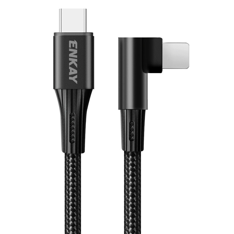 ENKAY PD 20W 3A USB-C / Type-C to 8 Pin Elbow Fast Charging Nylon Braided Data Cable, Length:2m(Black) ENKAY PD 20W 3A USB-C / Type-C to 8 Pin Elbow Fast Charging Nylon Braided Data Cable, Length:2m(Black)