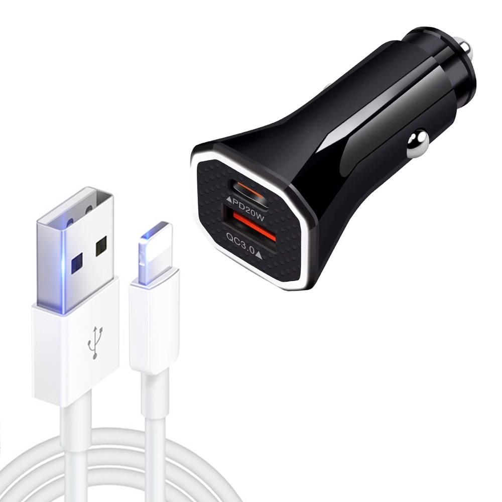 TE-P22 38W PD USB-C / Type-C + QC3. 0 USB Car Charger with 1m USB to 8 Pin Data Cable(Black) TE-P22 38W PD USB-C / Type-C + QC3. 0 USB Car Charger with 1m USB to 8 Pin Data Cable(Black)